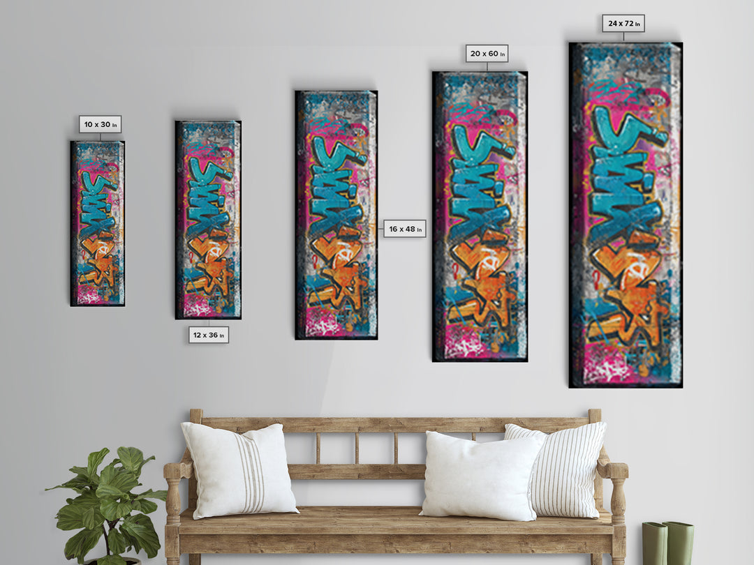 Graffiti Lettering Forms Without Readable Words Framed Canvas Print, Graffiti Art, Wall Art, Living Room Decor, Street, GRF-1x3-45