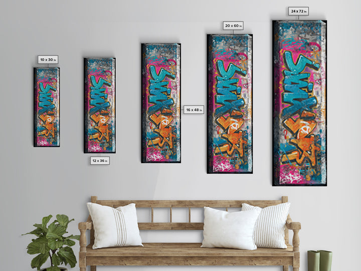 Graffiti Lettering Forms Without Readable Words Framed Canvas Print, Graffiti Art, Wall Art, Living Room Decor, Street, GRF-1x3-45