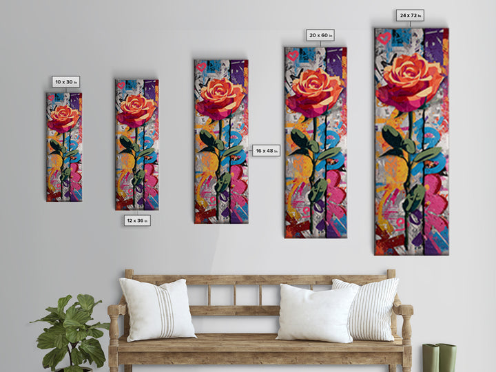 Graffiti Rose Blooming from Concrete Crack Canvas Print, Graffiti Art, Living Room Decor, Abstract Art, Street, GRF-1x3-57