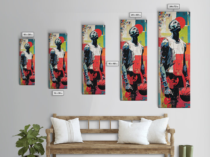 Basketball Player in Street Mural Energy Framed Canvas Print, Graffiti Art, 3d Wall Art, Living Room Decor, Fine Art, Street, GRF-1x3-80