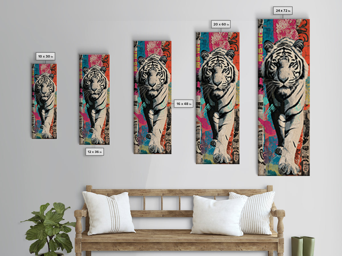 Urban Tiger Portrait Framed Canvas Print, Graffiti Art, Statement Artwork, Living Room Decor, Fine Art, Street, Wall Decor, GRF-1x3-87