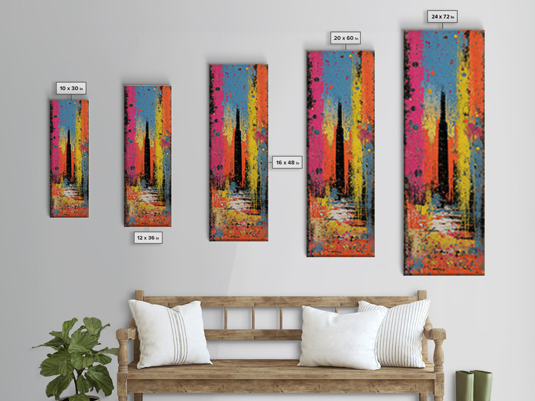 Paint Drips Forming a Skyline Silhouette Canvas Print, Graffiti Art, Boho Decor, Living Room Decor, Fine Art, Street, GRF-1x3-97
