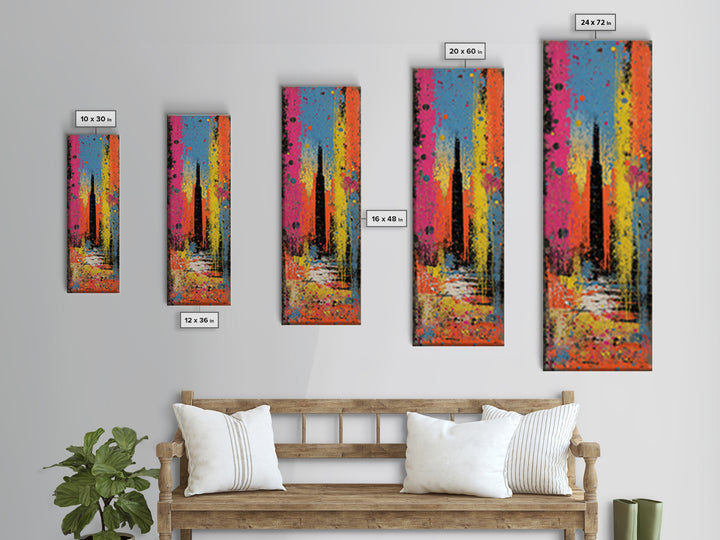 Paint Drips Forming a Skyline Silhouette Canvas Print, Graffiti Art, Boho Decor, Living Room Decor, Fine Art, Street, GRF-1x3-97