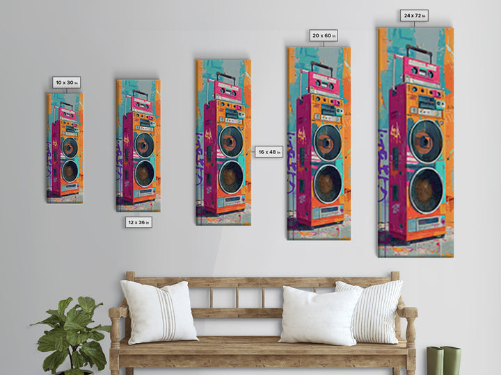 Boombox and Cassette Tape Canvas Print, Graffiti Art, Textured Painting, Living Room Decor, Fine Art, Street, Outdoor Decor, GRF-1x3-98