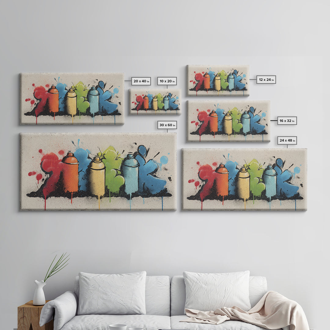Spray Can Still Life Framed Canvas Print, Graffiti Art, Minimalist Decor, Living Room Decor, Street, Mid Century Modern, GRF-2x1-24