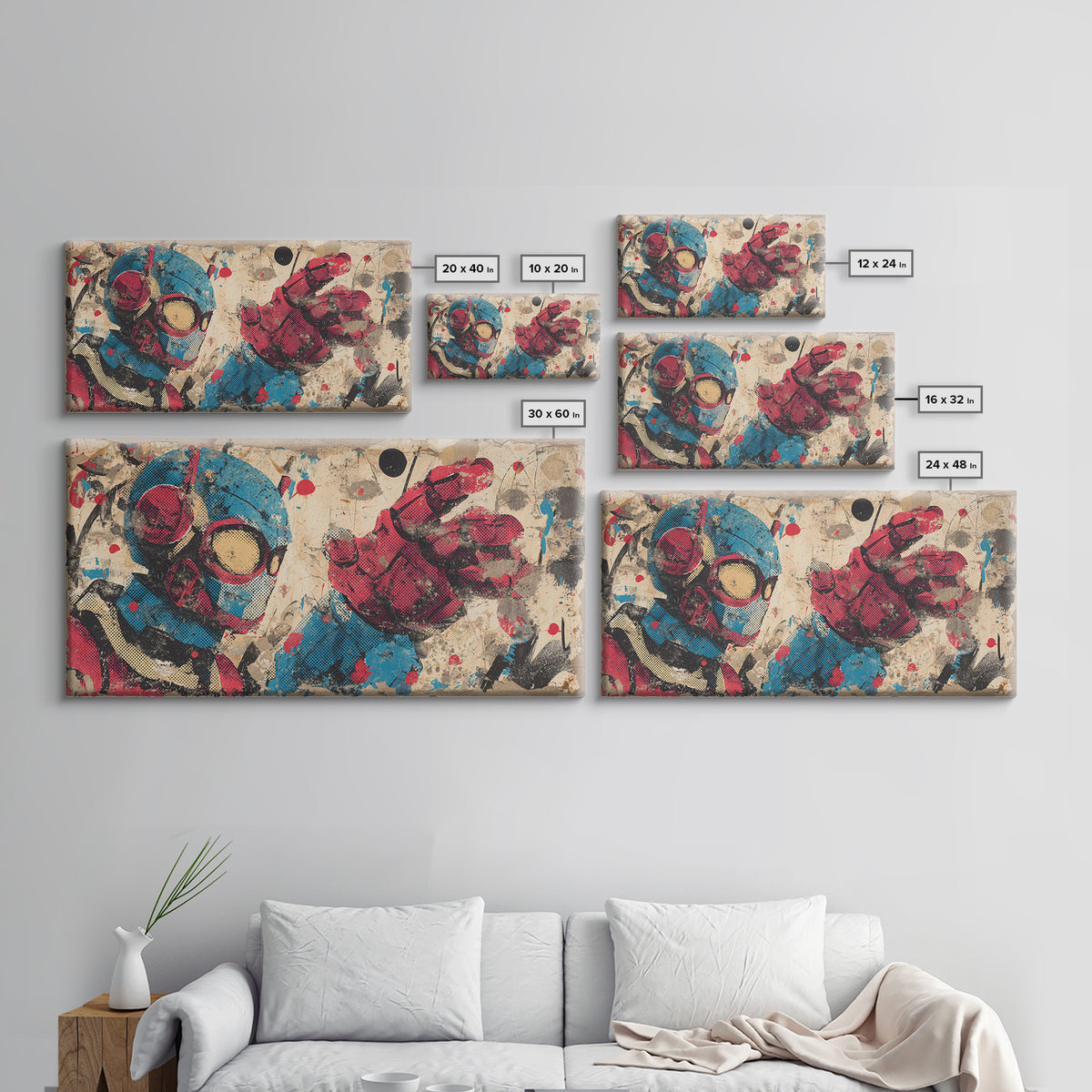 Cartoon Robot Character Framed Canvas Print, Graffiti Art, Minimalist Decor, Living Room Decor, Street, Mid Century Modern, GRF-2x1-30