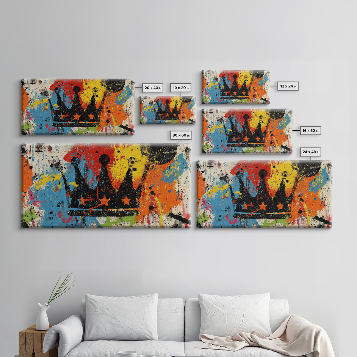 Abstract Crown and Stars Canvas Print, Graffiti Art, Prints, Living Room Decor, Fine Art, Street, Framed Art, Digital Print, GRF-2x1-39