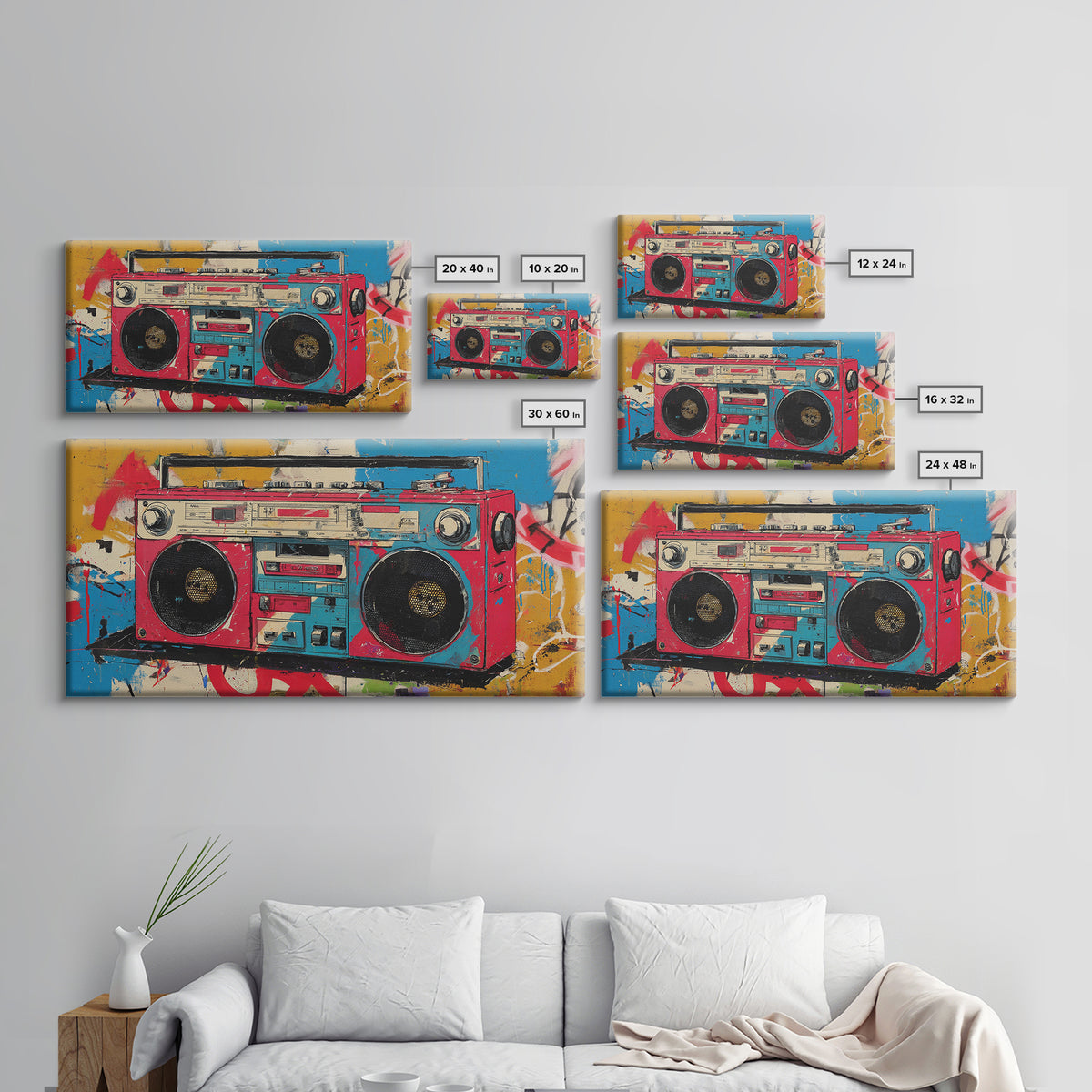 Boombox and Cassette Tape Canvas Print, Graffiti Art, Painting, Living Room Decor, Fine Art, Street, Canvas Art, Bedroom Decor, GRF-2x1-58