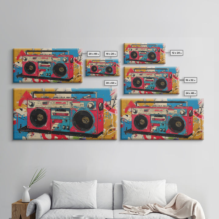 Boombox and Cassette Tape Canvas Print, Graffiti Art, Painting, Living Room Decor, Fine Art, Street, Canvas Art, Bedroom Decor, GRF-2x1-58