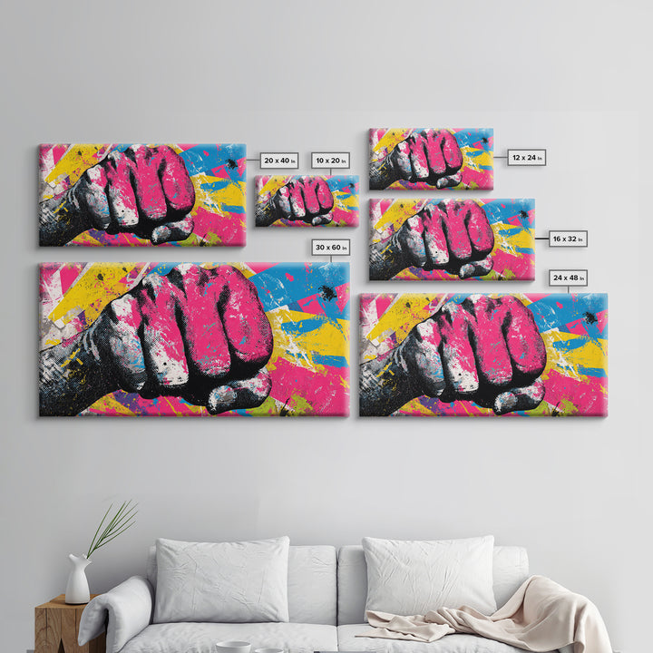 Comic Style Fist with Paint Burst Canvas Print, Graffiti Art, Wall Art, Living Room Decor, Oil Painting, Street, Large Wall Art, GRF-2x1-62