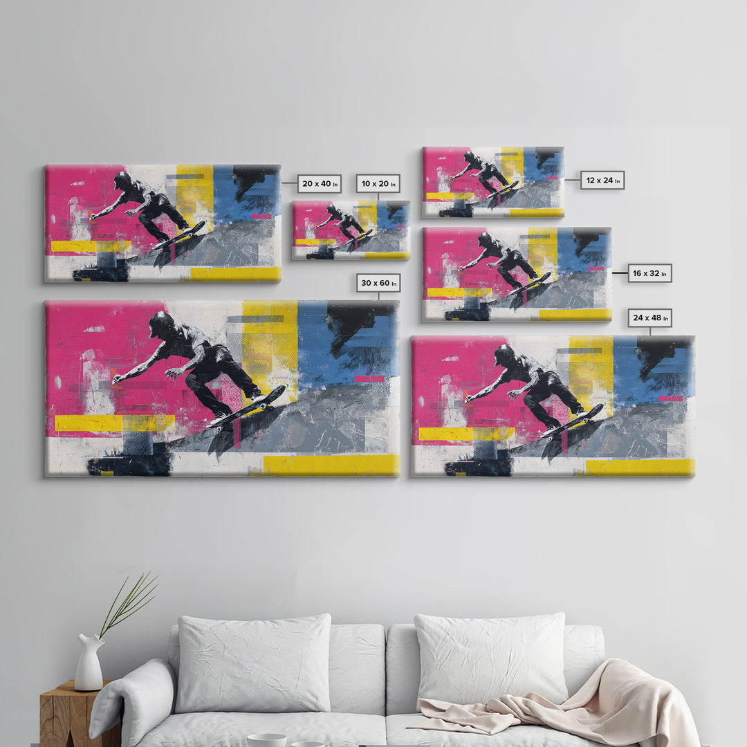 Bright Skateboard Ramp Color Fields Canvas Print, Graffiti Art, Canvas, Living Room Decor, Abstract Art, Street, GRF-2x1-68