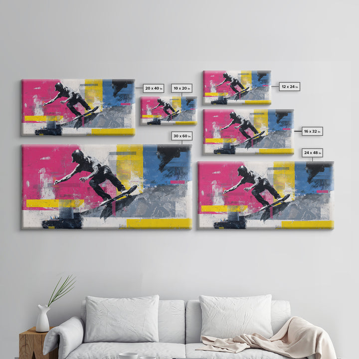 Bright Skateboard Ramp Color Fields Canvas Print, Graffiti Art, Canvas, Living Room Decor, Abstract Art, Street, GRF-2x1-68