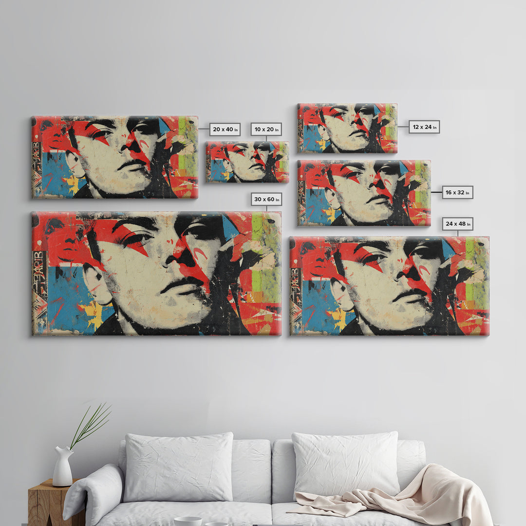 Stencil Portrait with Red and Black Contrast Framed Canvas Print, Graffiti Art, Canvas Art, Living Room Decor, Fine Art, Street, GRF-2x1-80