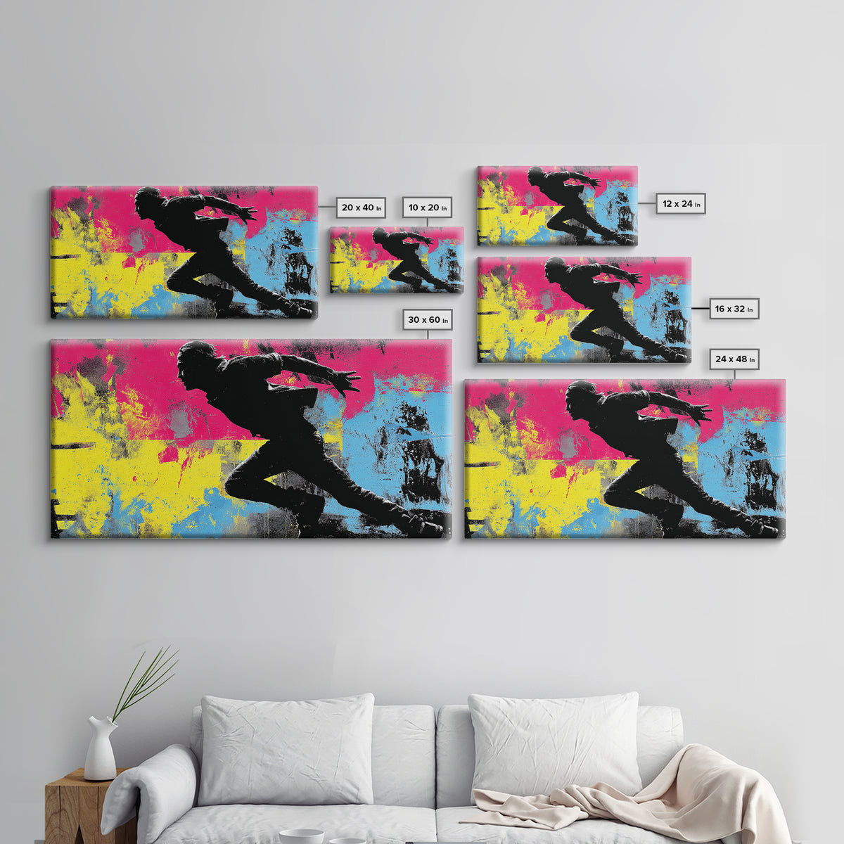 Masked Street Artist Silhouette Framed Canvas Print, Graffiti Art, Prints, Living Room Decor, Oil Painting, Street, Framed Art, GRF-2x1-90