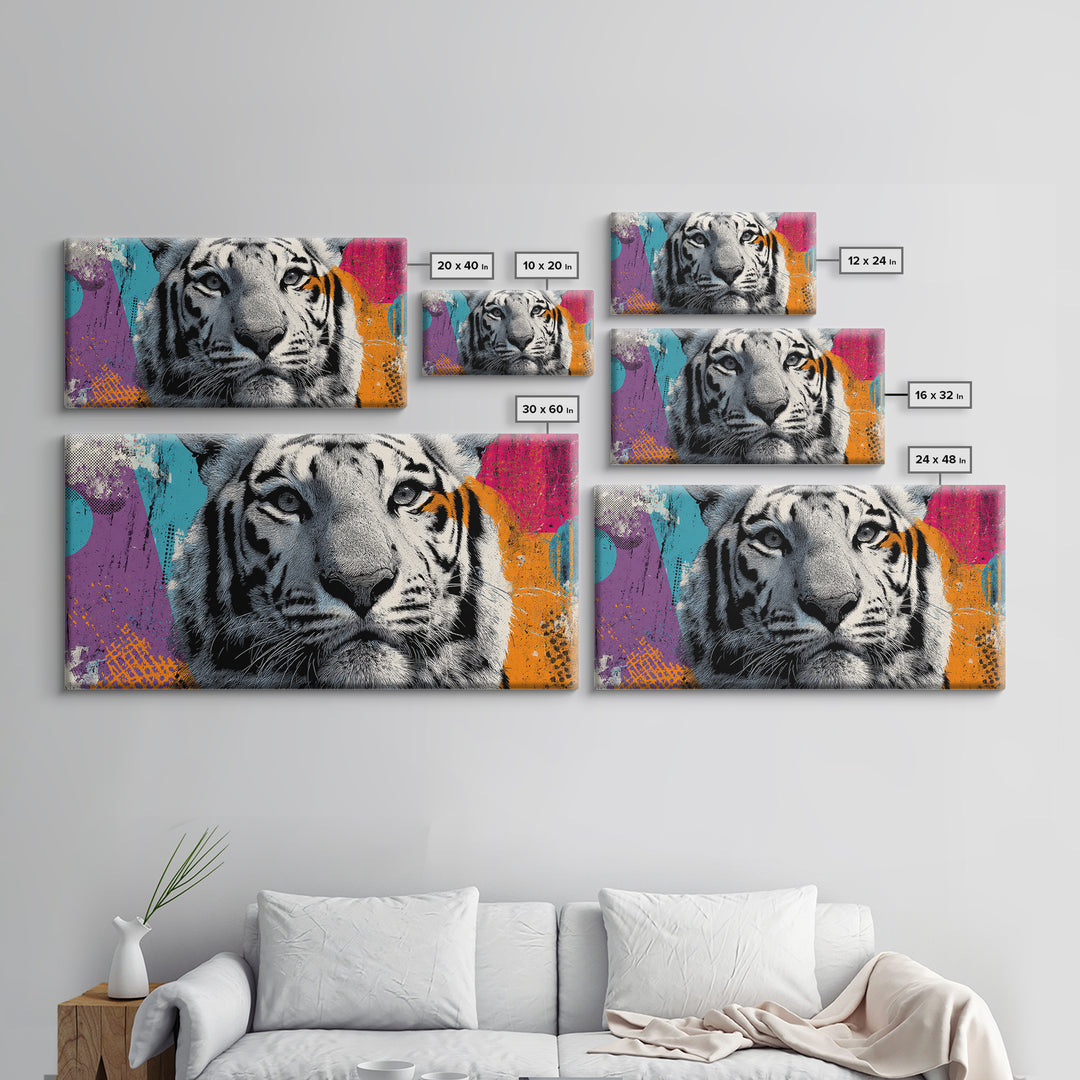 Urban Tiger Portrait Framed Canvas Print, Graffiti Art, Neutral Decor, Living Room Decor, Fine Art, Street, Home Decor, GRF-2x1-95