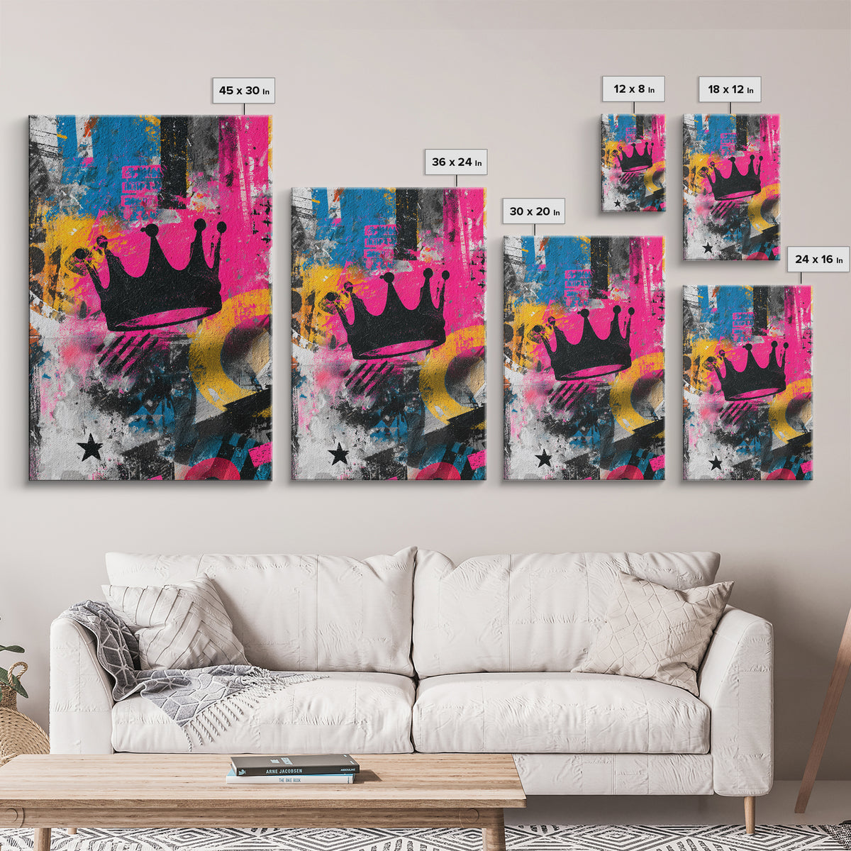 Abstract Crown and Stars Framed Canvas Print, Graffiti Art, Art Print, Living Room Decor, Abstract Art, Street, Wall Hangings, GRF-2x3-3