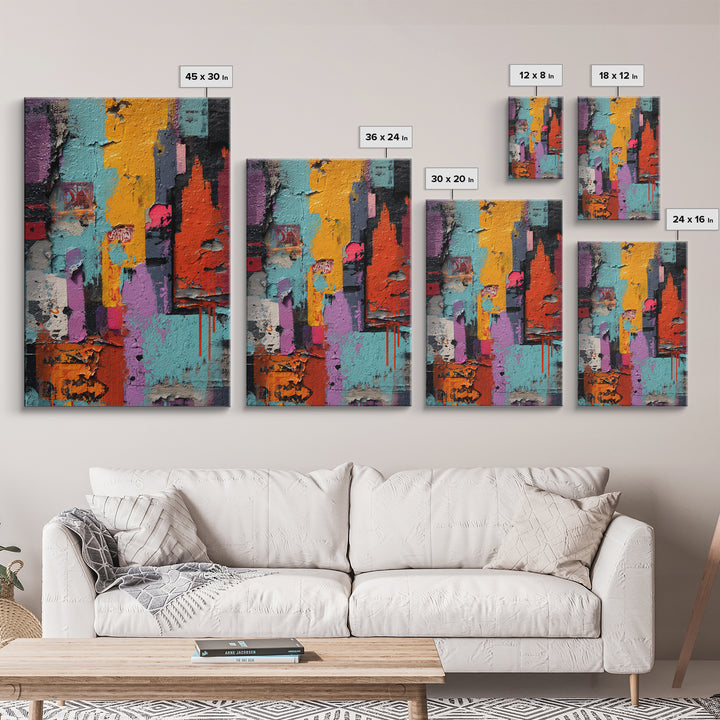 Paint Drips Forming a Skyline Silhouette Canvas Print, Graffiti Art, Large Wall Art, Living Room Decor, Fine Art, Street, GRF-2x3-45