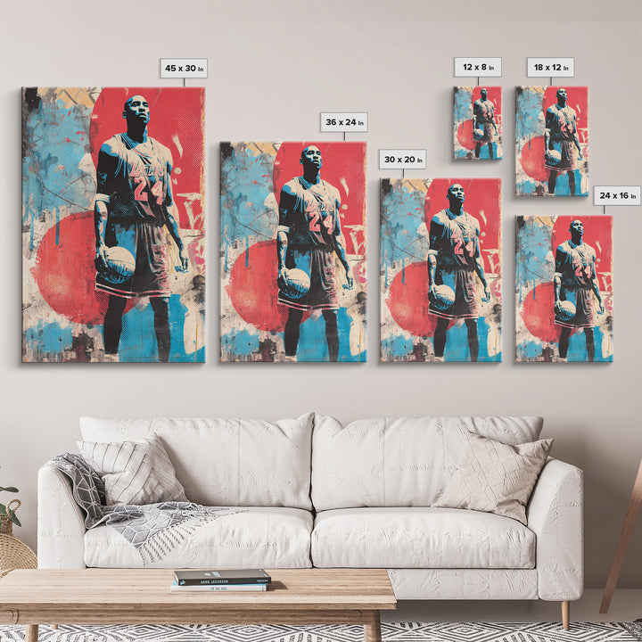 Basketball Player in Street Mural Energy Framed Canvas Print, Graffiti Art, Poster, Living Room Decor, Fine Art, Street, GRF-2x3-52