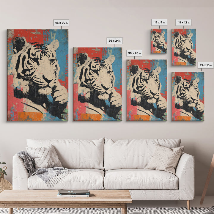 Urban Tiger Portrait Framed Canvas Print, Graffiti Art, Original Art, Living Room Decor, Oil Painting, Street, Boho Wall Decor, GRF-2x3-59
