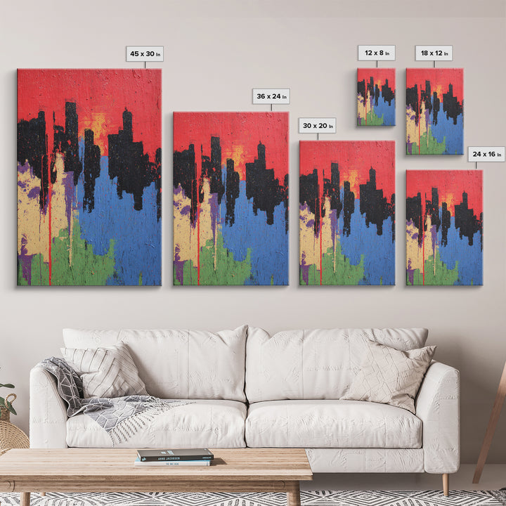 Paint Drips Forming a Skyline Silhouette Framed Canvas Print, Graffiti Art, Bedroom Decor, Living Room Decor, Abstract Art, GRF-2x3-93