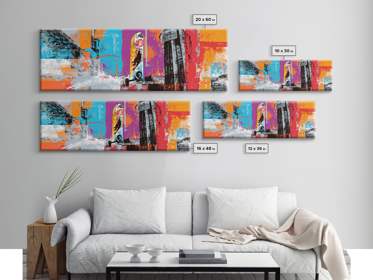 Bright Skateboard Ramp Color Fields Canvas Print, Graffiti Art, Digital Print, Living Room Decor, Abstract Art, Street, GRF-3x1-16