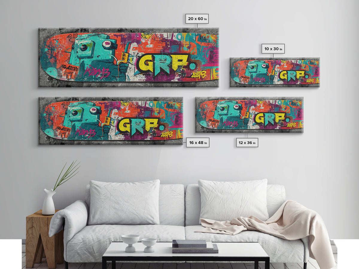 Skateboard Deck Graphic Framed Canvas Print, Graffiti Art, Art Print, Living Room Decor, Fine Art, Street, Wall Hangings, GRF-3x1-23