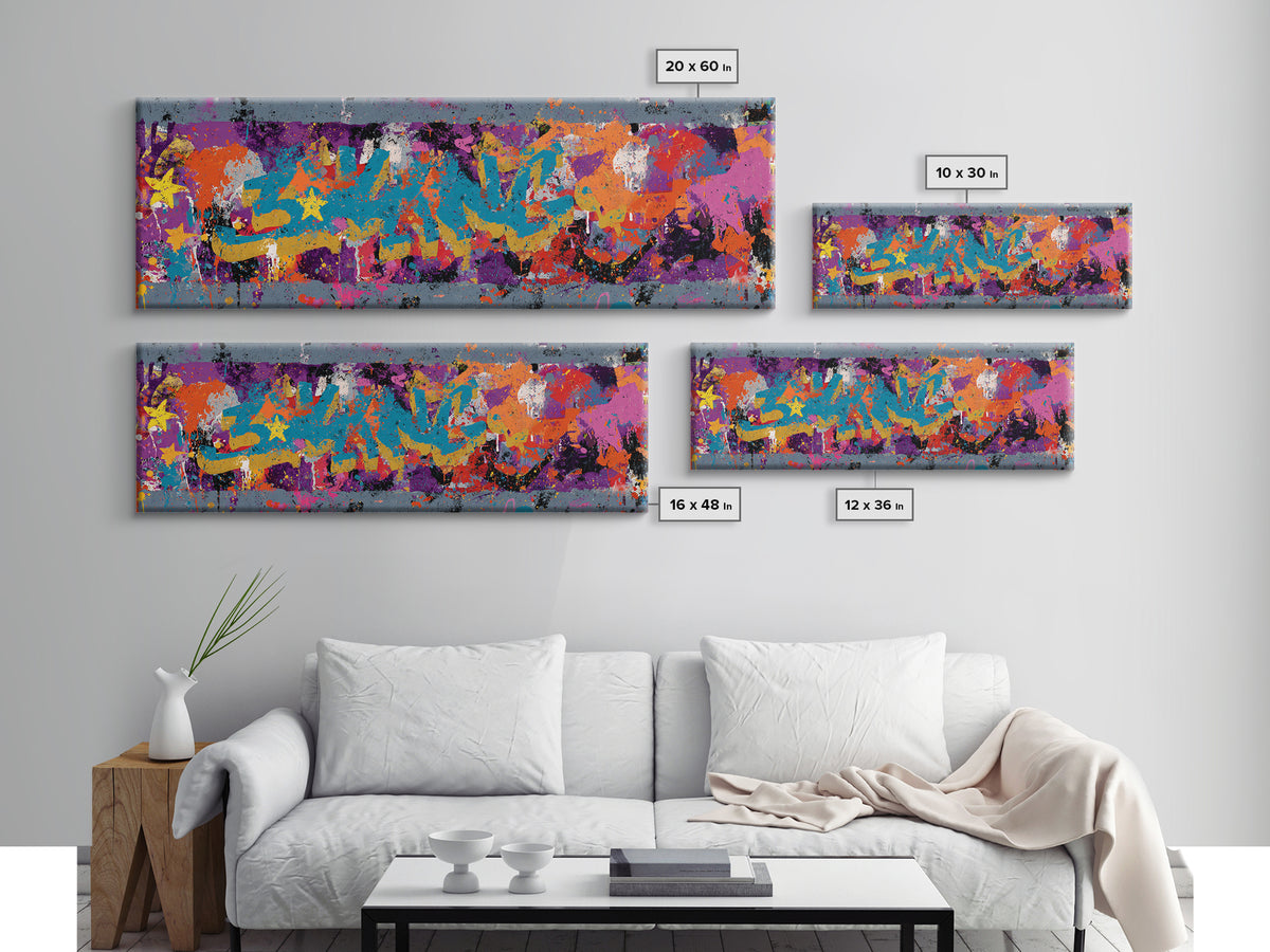 Abstract Crown and Stars Canvas Print, Graffiti Art, Minimalist Decor, Living Room Decor, Fine Art, Street, Mid Century Modern, GRF-3x1-35