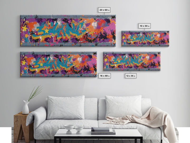 Abstract Crown and Stars Canvas Print, Graffiti Art, Minimalist Decor, Living Room Decor, Fine Art, Street, Mid Century Modern, GRF-3x1-35