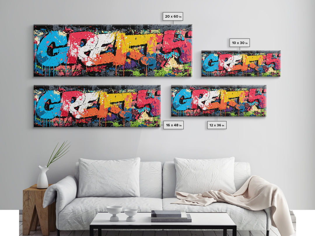 Paint Drips Forming a Skyline Silhouette Framed Canvas Print, Graffiti Art, Canvas Wall Art, Living Room Decor, Abstract Art, GRF-3x1-5