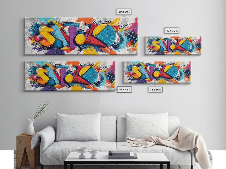 Wildstyle Arrows and Loops as Abstraction Framed Canvas Print, Graffiti Art, Statement Artwork, Living Room Decor, Abstract Art, GRF-3x1-7
