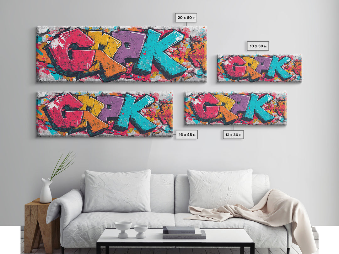 Graffiti Lettering Forms Without Readable Words Framed Canvas Print, Graffiti Art, Neutral Decor, Living Room Decor, Street, GRF-3x1-73