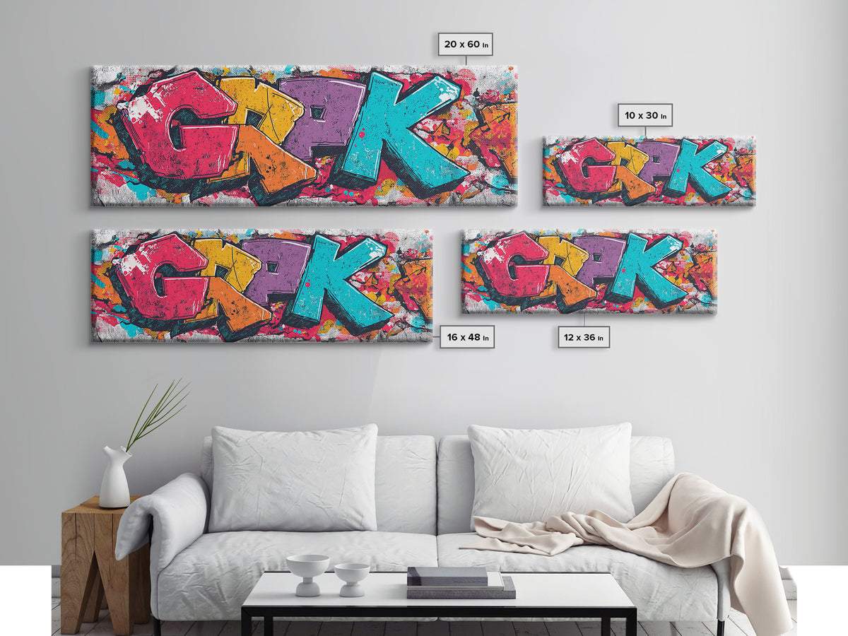 Graffiti Lettering Forms Without Readable Words Framed Canvas Print, Graffiti Art, Neutral Decor, Living Room Decor, Street, GRF-3x1-73