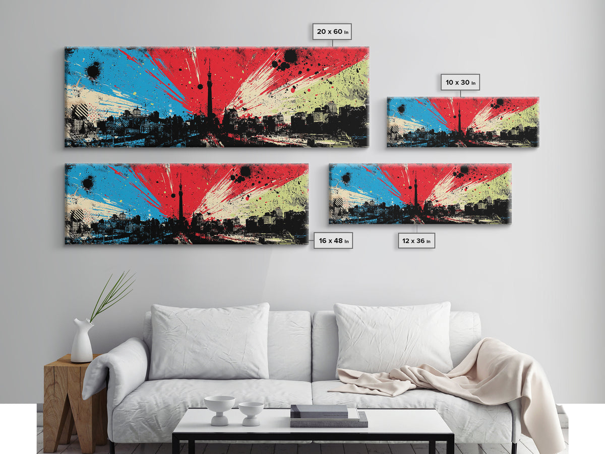Paint Drips Forming a Skyline Silhouette Framed Canvas Print, Graffiti Art, Boho Wall Decor, Living Room Decor, Street, GRF-3x1-77