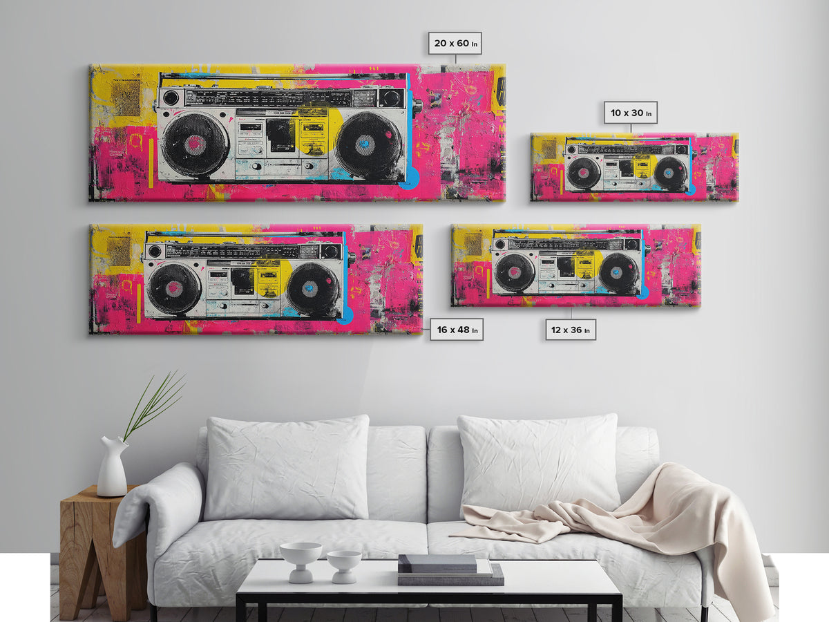 Boombox and Cassette Tape Canvas Print, Graffiti Art, Wall Hangings, Living Room Decor, Fine Art, Street, Digital Print, GRF-3x1-78