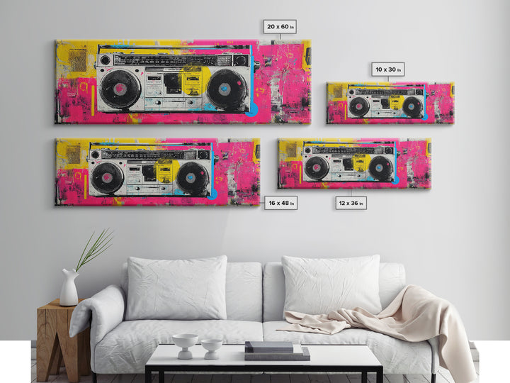 Boombox and Cassette Tape Canvas Print, Graffiti Art, Wall Hangings, Living Room Decor, Fine Art, Street, Digital Print, GRF-3x1-78