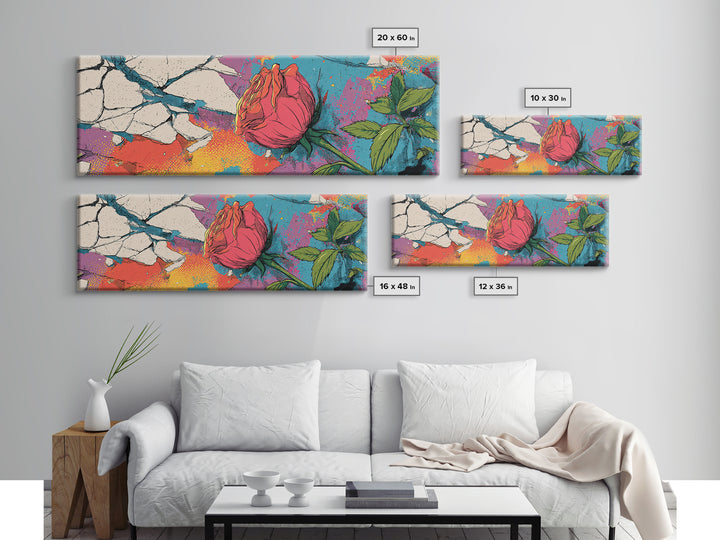 Graffiti Rose Blooming from Concrete Crack Canvas Print, Graffiti Art, Canvas Print, Living Room Decor, Oil Painting, Street, GRF-3x1-85