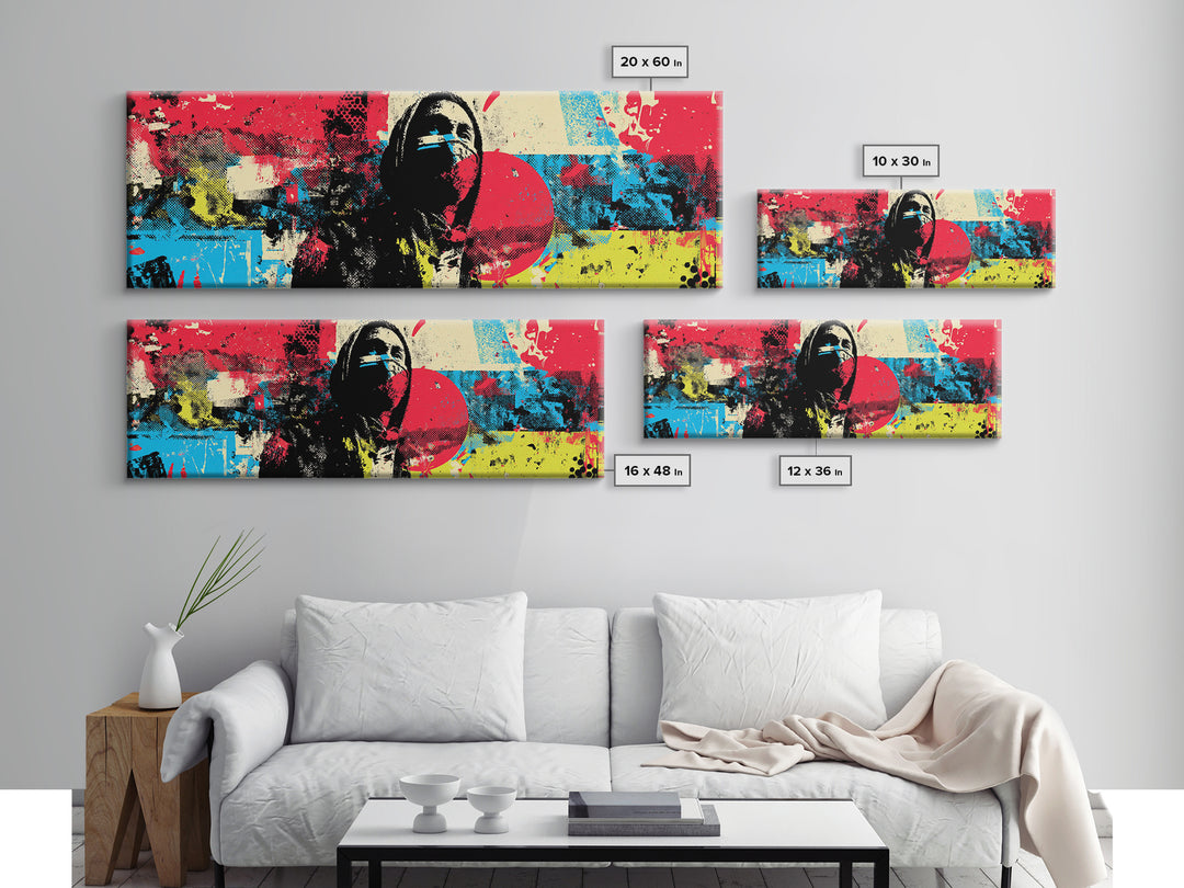 Masked Street Artist Silhouette Canvas Print, Graffiti Art, Canvas Wall Art, Living Room Decor, Watercolor Art, Street, GRF-3x1-86