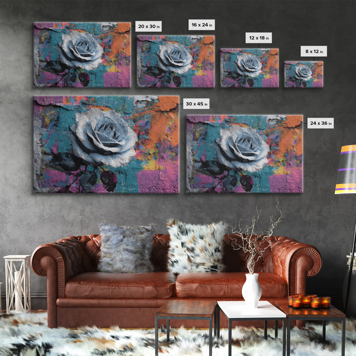 Graffiti Rose Blooming from Concrete Crack Canvas Print, Graffiti Art, Digital Print, Living Room Decor, Fine Art, Street, GRF-3x2-1