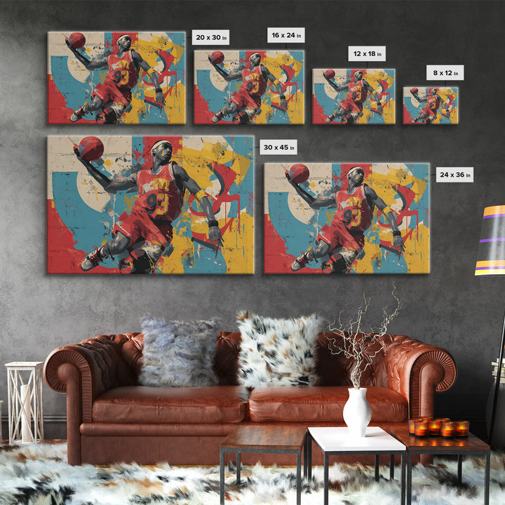 Basketball Player in Street Mural Energy Framed Canvas Print, Graffiti Art, Modern Wall Art, Living Room Decor, Street, GRF-3x2-24