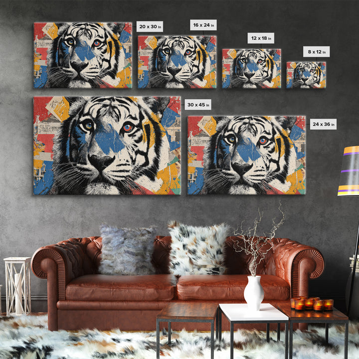Urban Tiger Portrait Framed Canvas Print, Graffiti Art, Statement Artwork, Living Room Decor, Fine Art, Street, Wall Decor, GRF-3x2-31