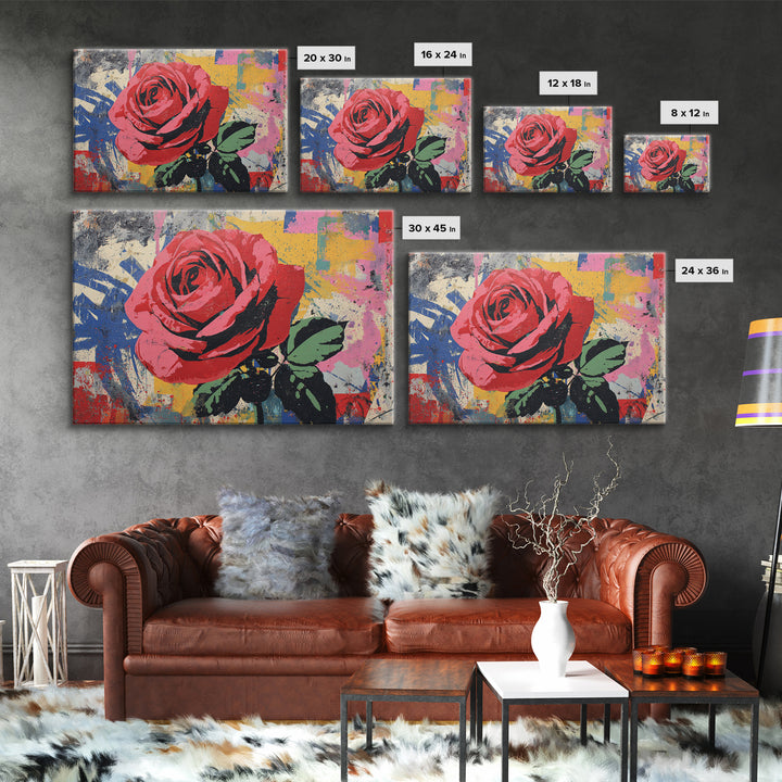 Graffiti Rose Blooming from Concrete Crack Canvas Print, Graffiti Art, Neutral Decor, Living Room Decor, Fine Art, Street, GRF-3x2-49