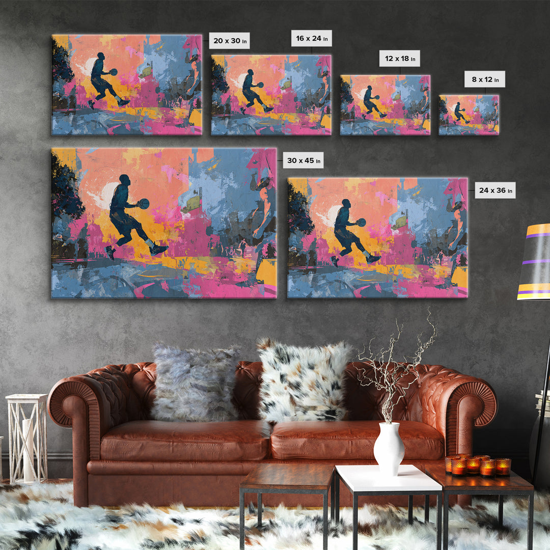 Basketball Player in Street Mural Energy Canvas Print, Graffiti Art, Contemporary Art, Living Room Decor, Fine Art, Street, GRF-3x2-72
