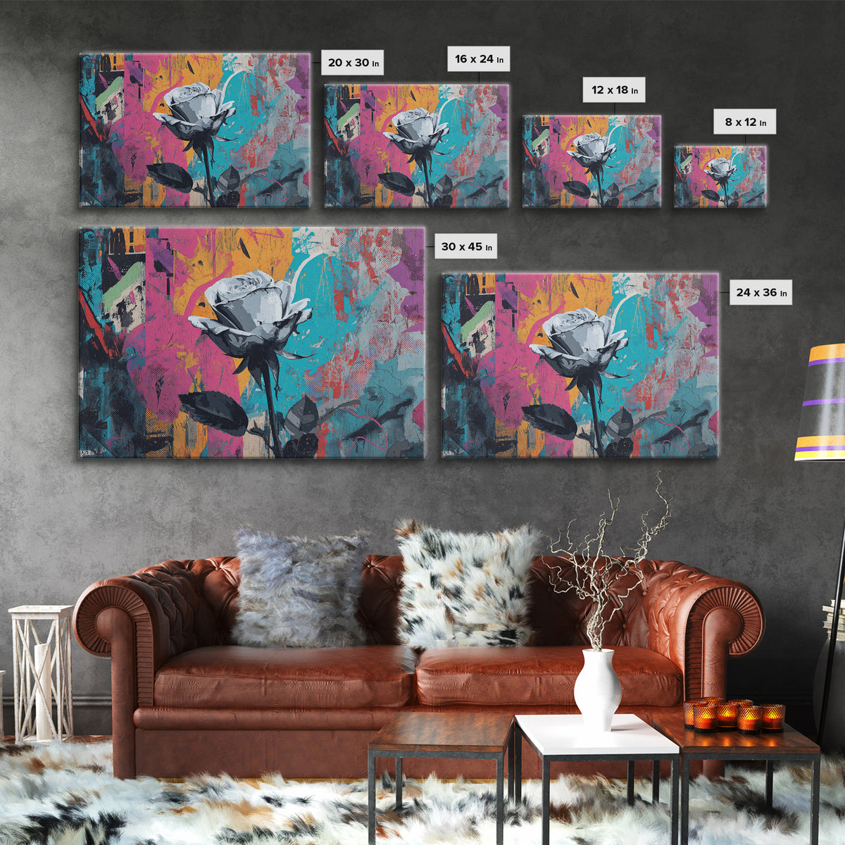 Graffiti Rose Blooming from Concrete Crack Canvas Print, Graffiti Art, Neutral Decor, Living Room Decor, Fine Art, Street, GRF-3x2-73