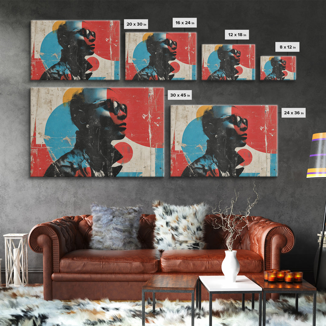 Masked Street Artist Silhouette Framed Canvas Print, Graffiti Art, Abstract Wall Art, Living Room Decor, Oil Painting, Street, GRF-3x2-74