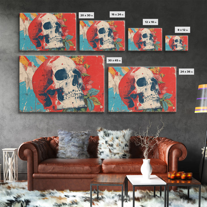 Street Mural Skull Framed Canvas Print, Graffiti Art, 3d Wall Art, Living Room Decor, Oil Painting, Street, Statement Artwork, GRF-3x2-9