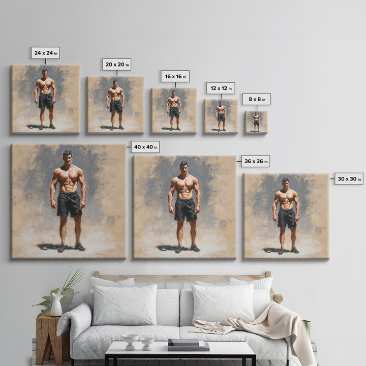 Bodybuilder Pose Rendered Framed Canvas Print, Gym Art, Living Room Decor, Gym Decor, Oil Painting, Strength, Sports Poster, GYM-1x1-28