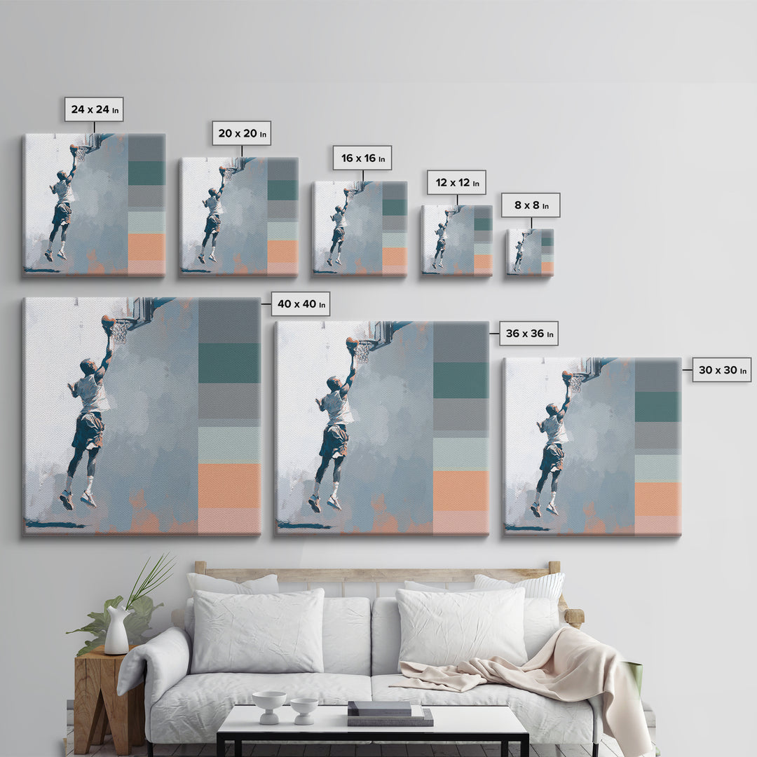 Basketball Player Dunking Through Bold Color Canvas Print, Gym Art, Speakeasy Art, Gym Decor, Oil Painting, Strength, GYM-1x1-30