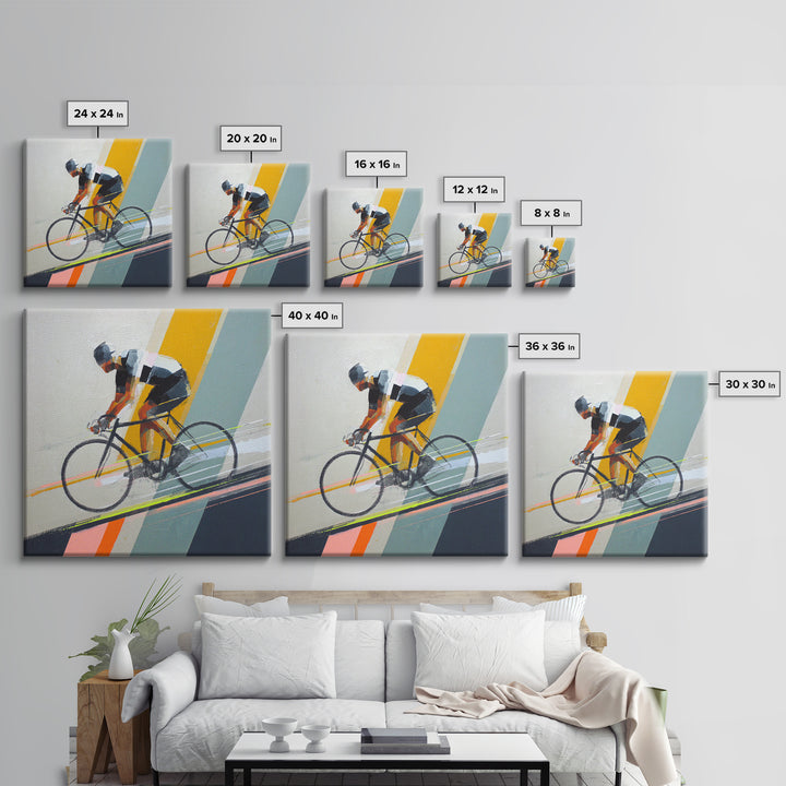 Cyclist Racing Through Neon Speed Lines Framed Canvas Print, Gym Art, Gallery Decor, Gym Decor, Fine Art, Strength, Wall Art, GYM-1x1-38
