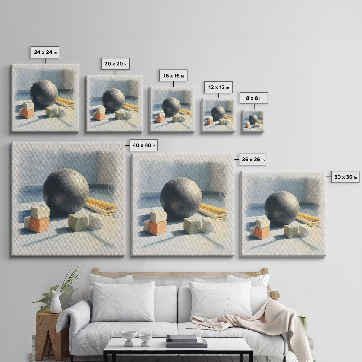Medicine Ball and Chalk Still Life Framed Canvas Print, Gym Art, Wall Decoration, Gym Decor, Fine Art, Strength, Speakeasy Art, GYM-1x1-47