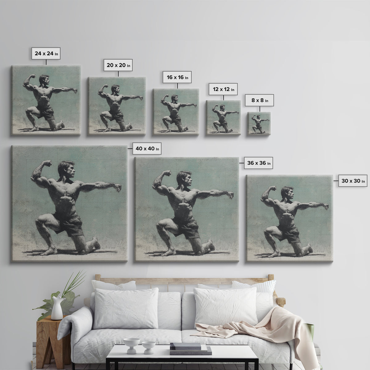 Bodybuilder Pose Rendered Framed Canvas Print, Gym Art, Cool Posters, Gym Decor, Strength, Gallery Decor, Neutral Decor, GYM-1x1-52